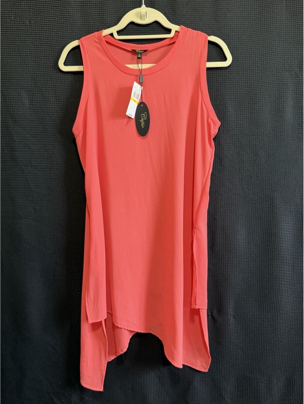 Cupio Coral Shine Sleeveless Tunic Top Women’s Medium Hi Low Hem NWT